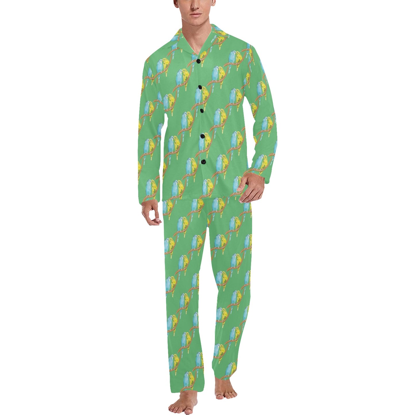 Budgerigar Pattern Print Design 01 Men's Long Pajama Set