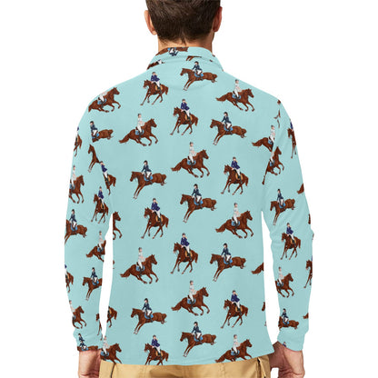 Equestrian Horse Riding Long Sleeve Polo Shirt For Men's
