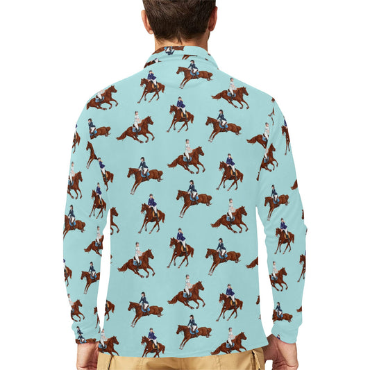 Equestrian Horse Riding Long Sleeve Polo Shirt For Men's