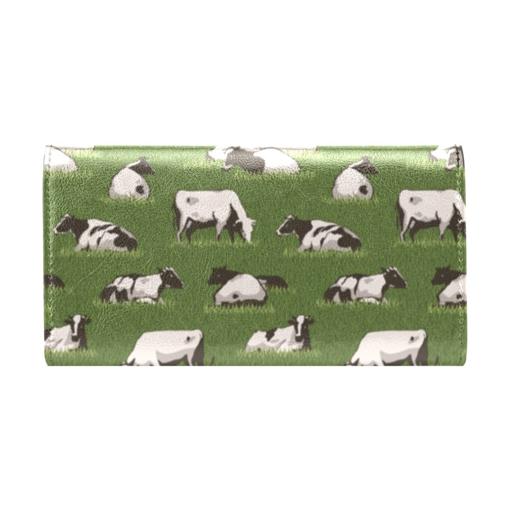 Cow on Grass Print Pattern Women's Trifold Wallet