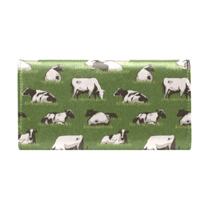 Cow on Grass Print Pattern Women's Trifold Wallet
