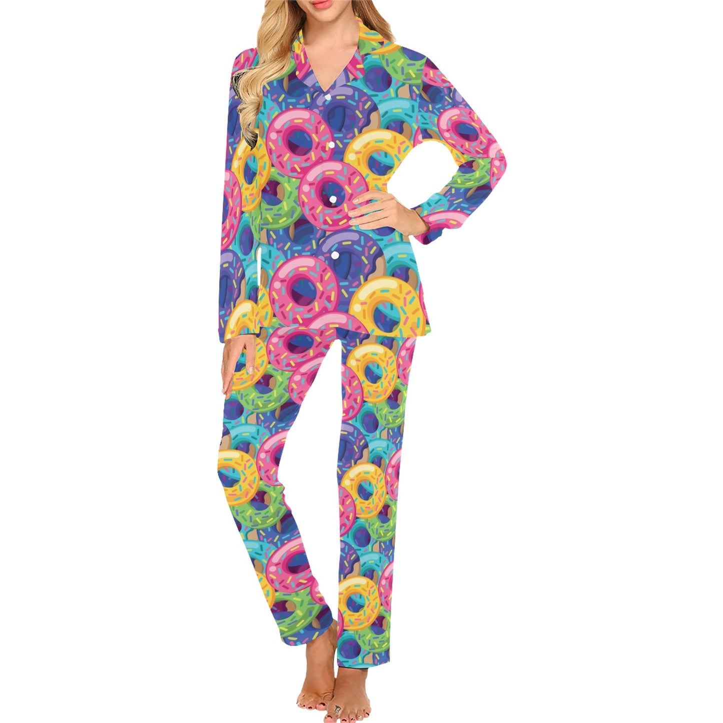 Donut Pattern Print Design DN010 Women's Long Pajama Set