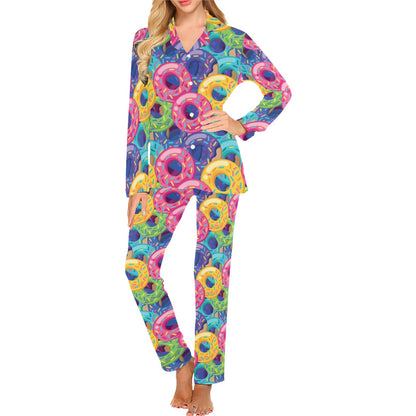 Donut Pattern Print Design DN010 Women's Long Pajama Set