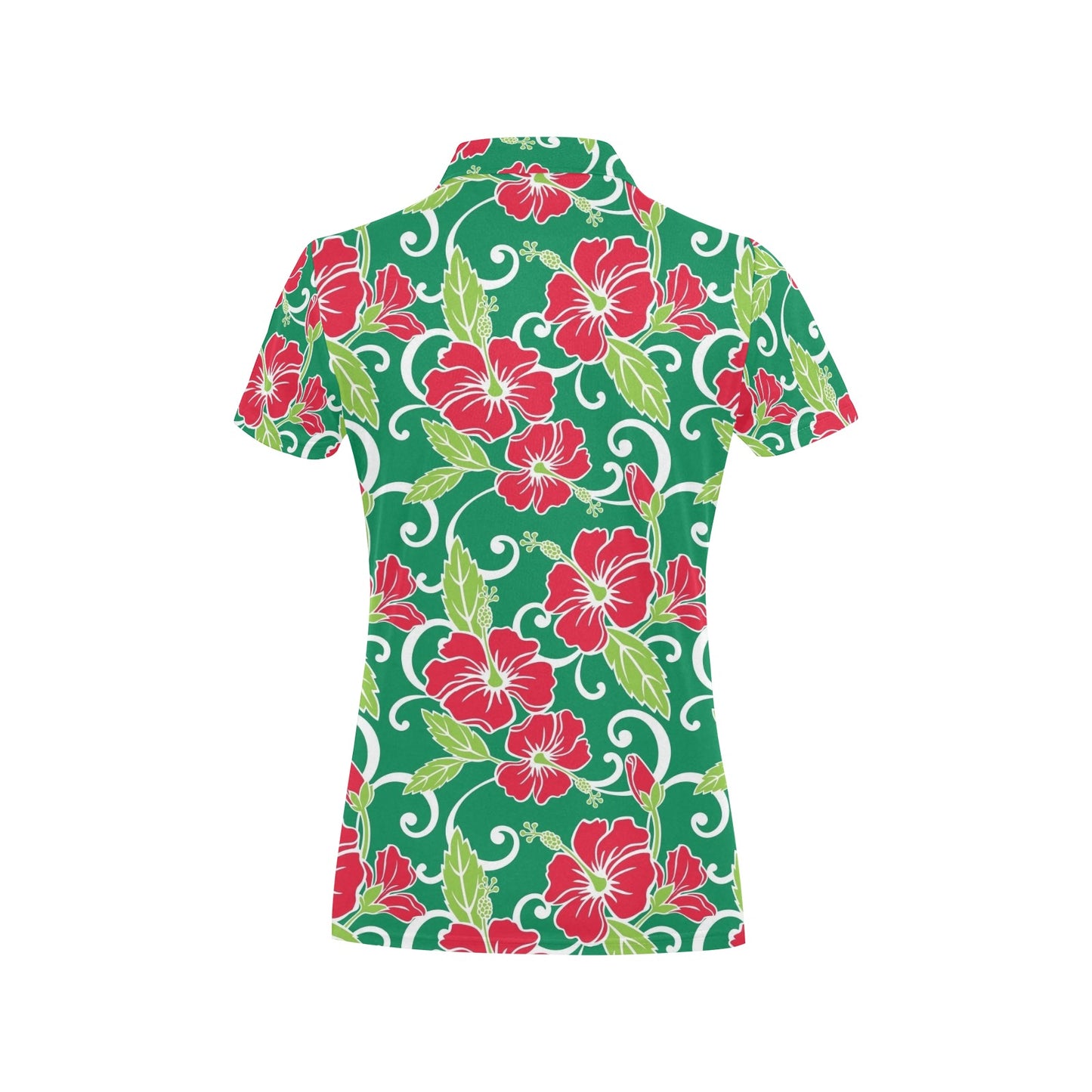 Red Hibiscus Pattern Print Design HB019 Women's Polo Shirt