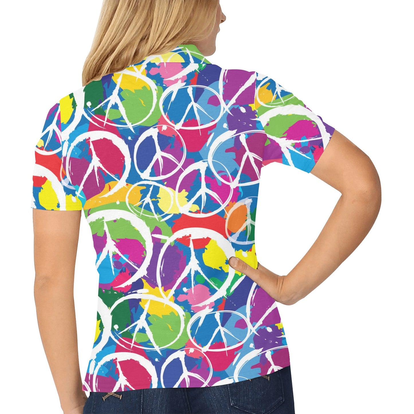 Peace Sign Colorful Pattern Print Design A02 Women's Polo Shirt