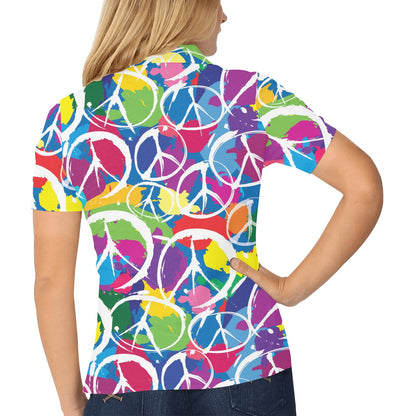 Peace Sign Colorful Pattern Print Design A02 Women's Polo Shirt