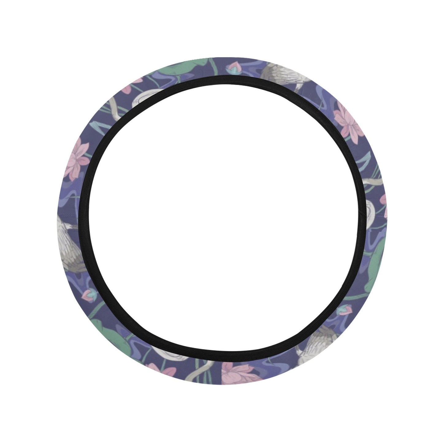 Water Lily Print Design LKS306 Steering Wheel Cover with Elastic Edge