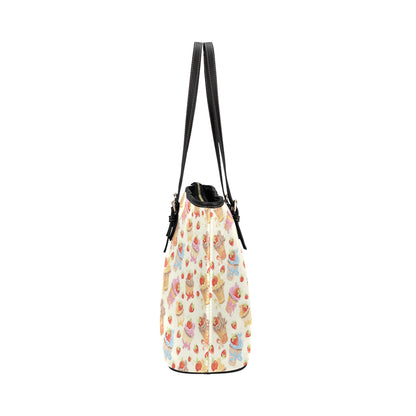 Cupcakes Strawberry Cherry Print Leather Tote Bag