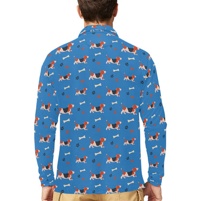 Basset Hound Pattern Print Design 02 Long Sleeve Polo Shirt For Men's