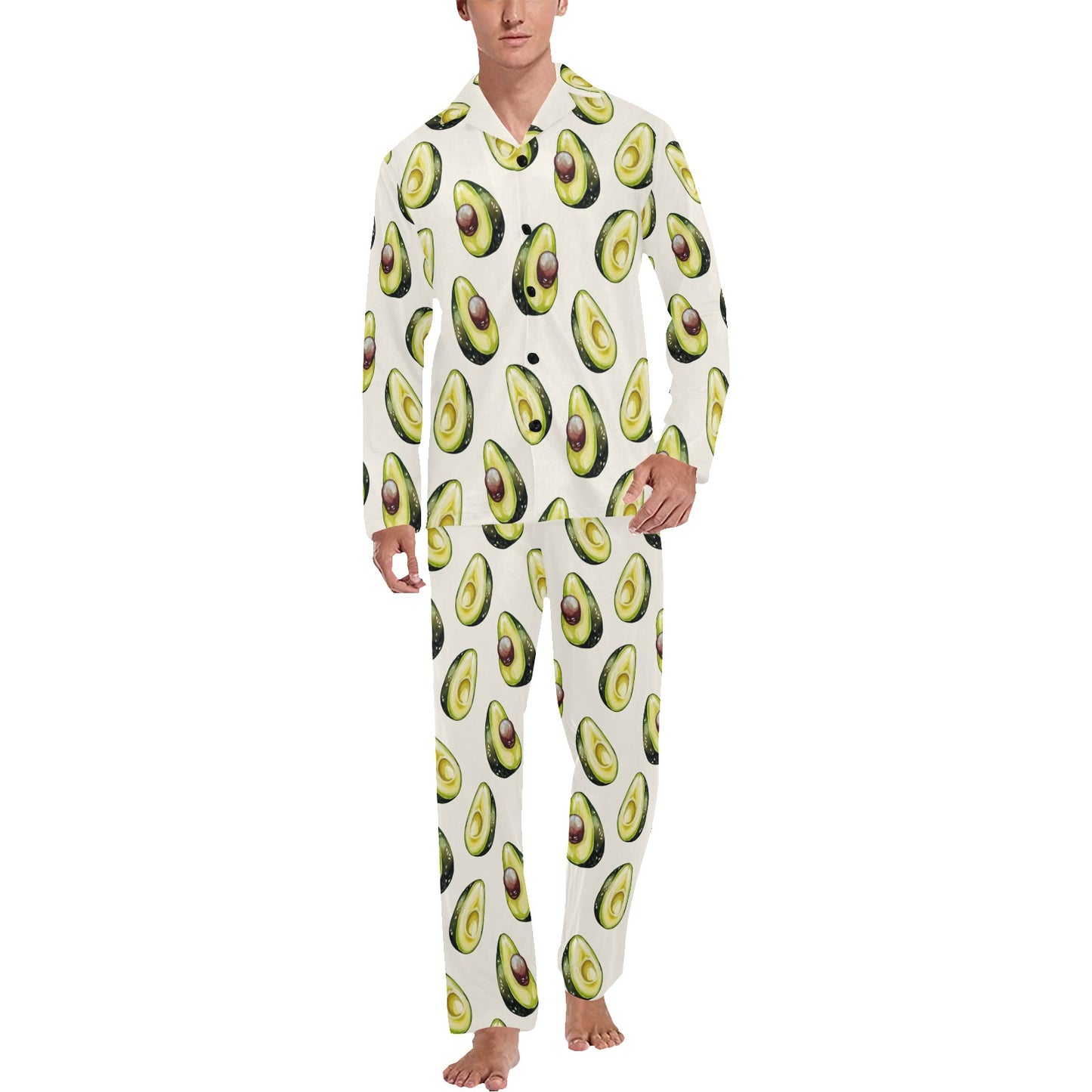 Avocado Pattern Print Design 01 Men's Long Pajama Set