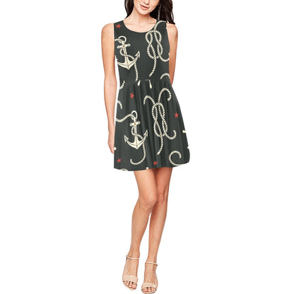 Nautical Anchor Pattern Sleeveless Dress