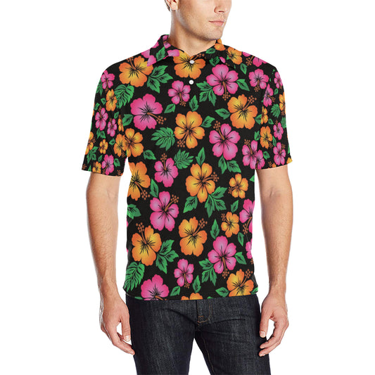 Hibiscus Pattern Print Design HB029 Men Polo Shirt
