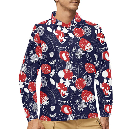 Nordic Pattern Print Design A02 Long Sleeve Polo Shirt For Men's