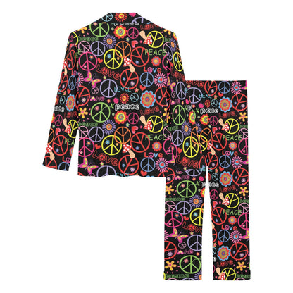 Peace Sign Colorful Design Print Women's Long Pajama Set