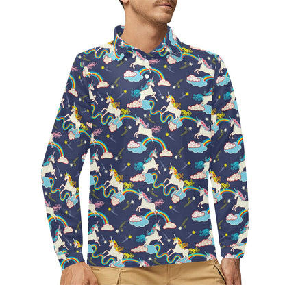 Unicorn Print Design LKS304 Long Sleeve Polo Shirt For Men's
