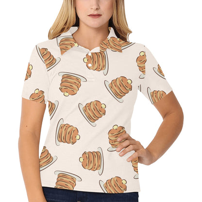 Pancake Pattern Print Design A01 Women's Polo Shirt