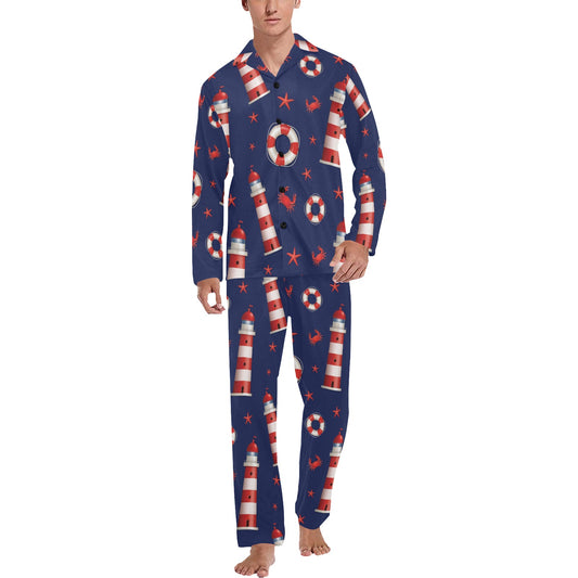 Nautical Pattern Print Design A03 Men's Long Pajama Set