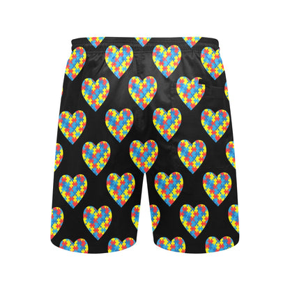 Autism Awareness Heart Design Print Men's Swim Trunks Beach Shorts