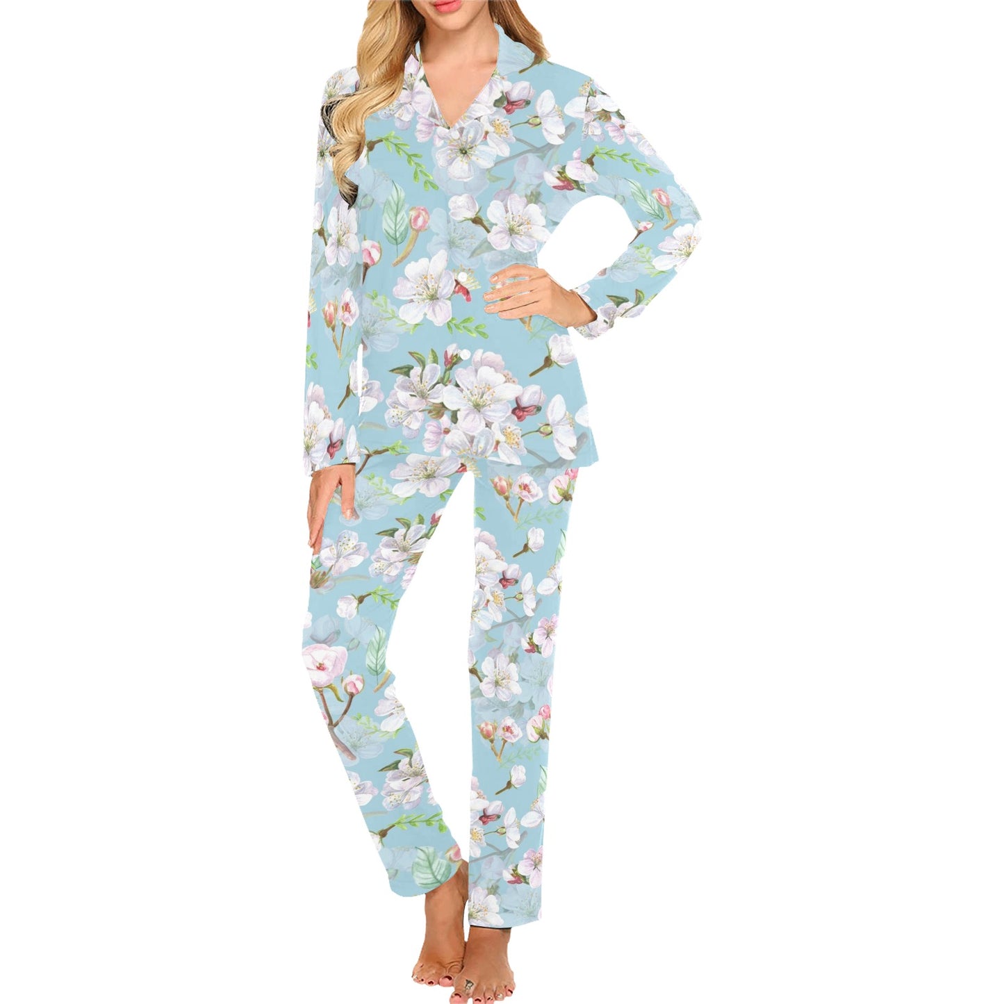 Apple blossom Pattern Print Design AB06 Women's Long Pajama Set