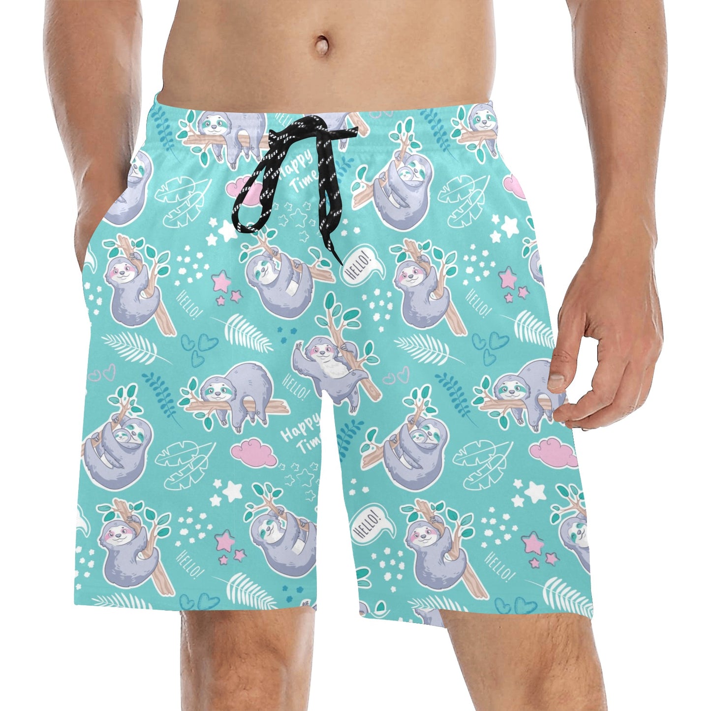 Sloth Print Design LKS309 Men's Swim Trunks Beach Shorts