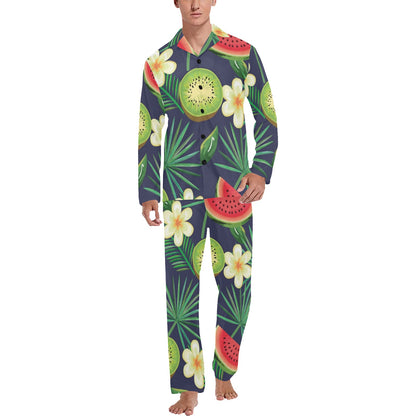 Tropical Fruits Pattern Print Design TF05 Men's Long Pajama Set