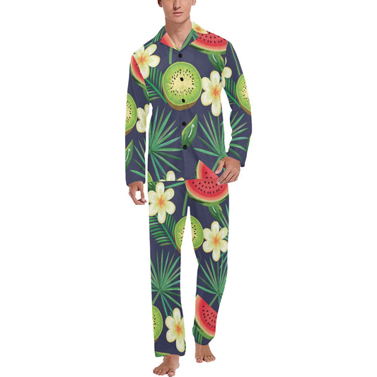 Tropical Fruits Pattern Print Design TF05 Men's Long Pajama Set