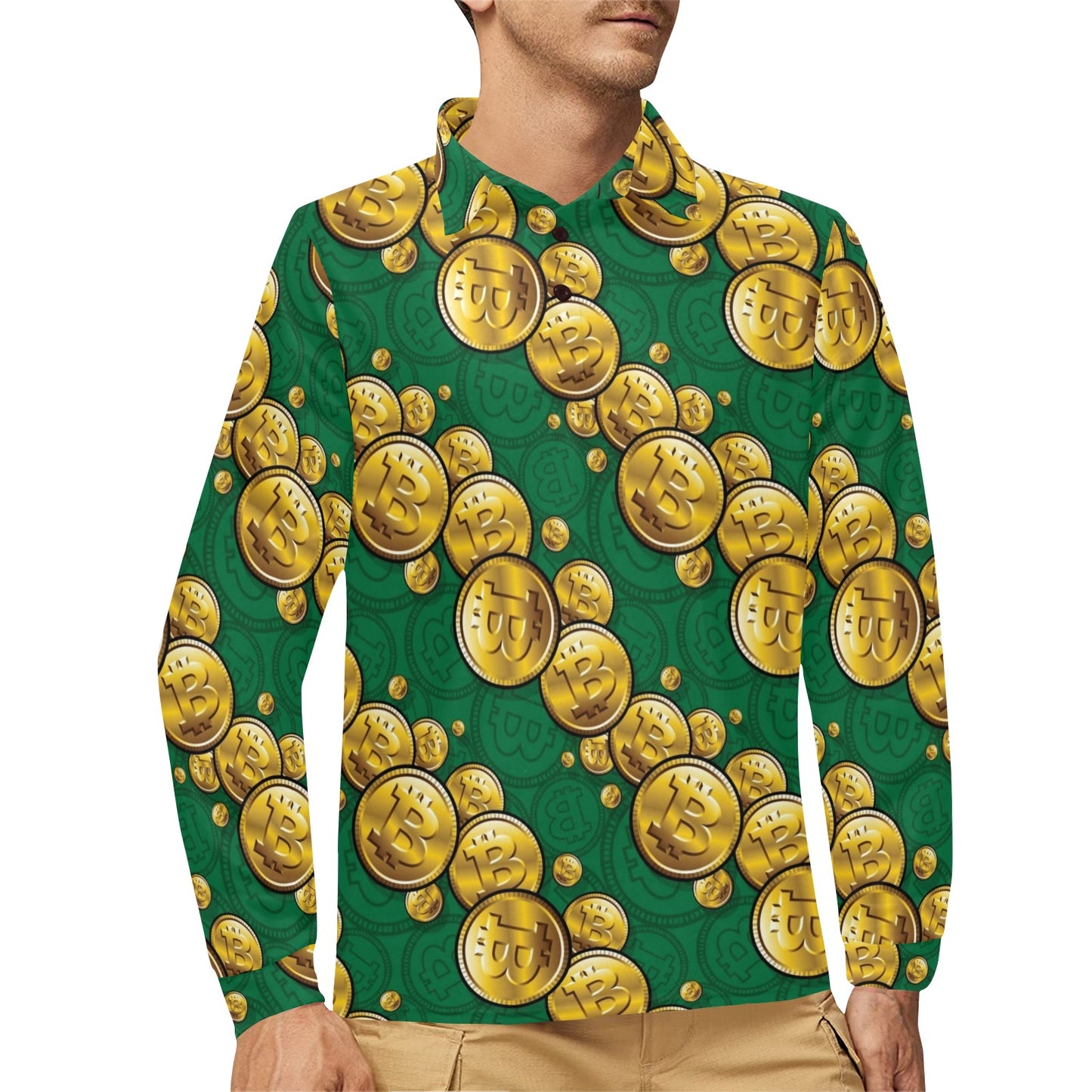 Bitcoin Pattern Print Design DO02 Long Sleeve Polo Shirt For Men's