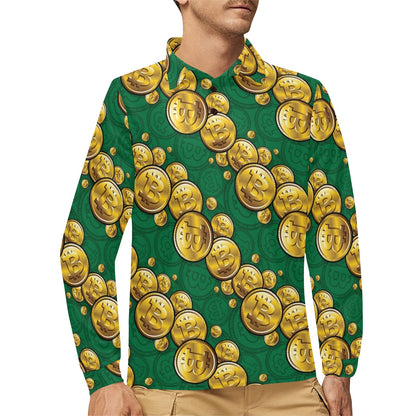 Bitcoin Pattern Print Design DO02 Long Sleeve Polo Shirt For Men's