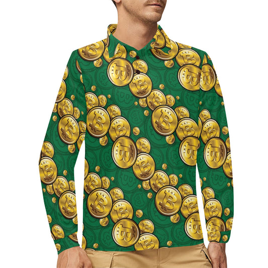 Bitcoin Pattern Print Design DO02 Long Sleeve Polo Shirt For Men's