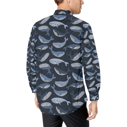 Whale Print Design LKS301 Men's Long Sleeve Dress Shirt