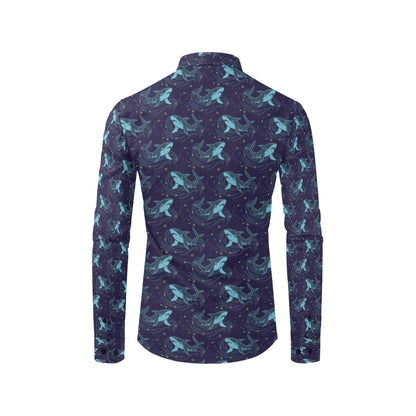 Shark Print Design LKS306 Men's Long Sleeve Dress Shirt
