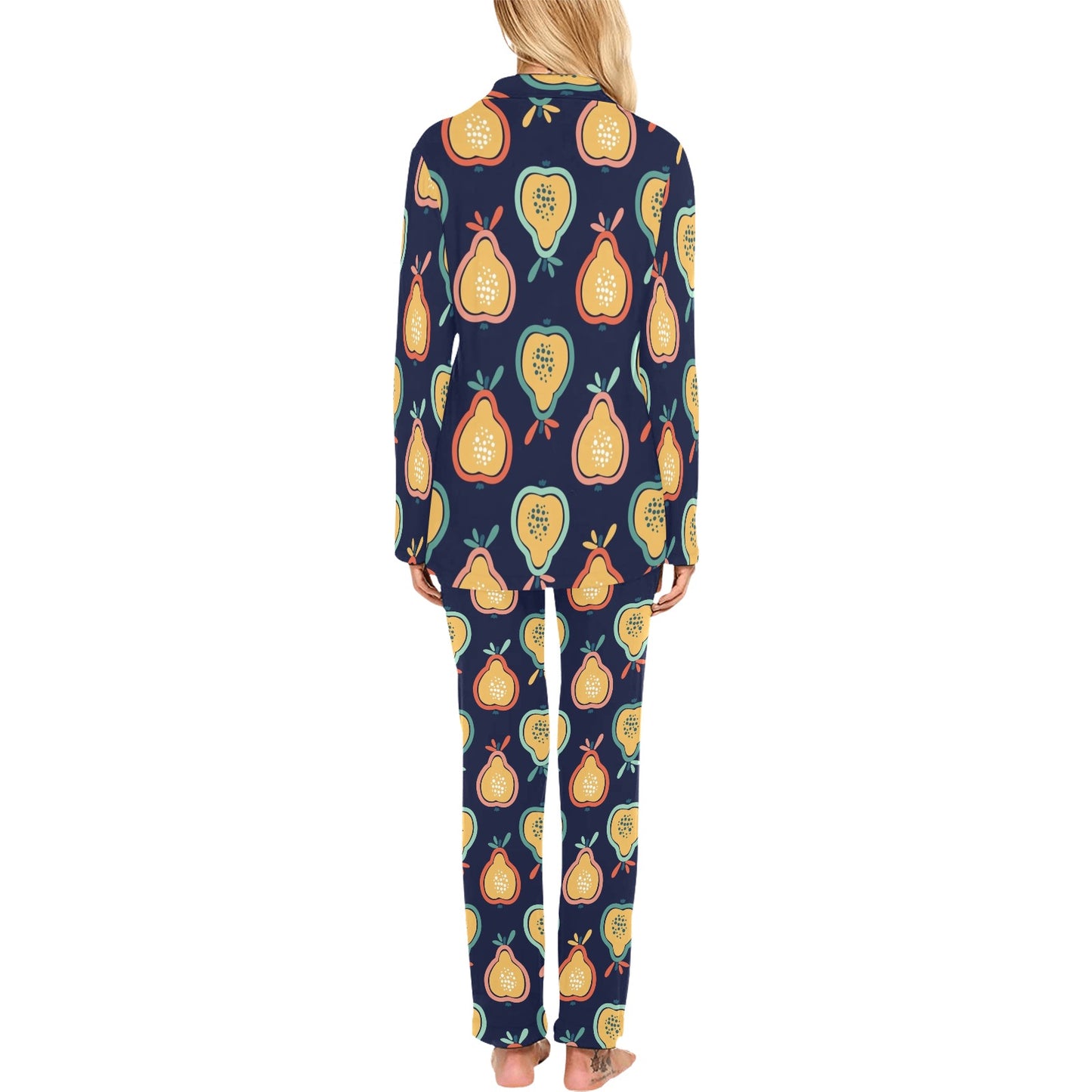 Pear Pattern Print Design PE03 Women's Long Pajama Set