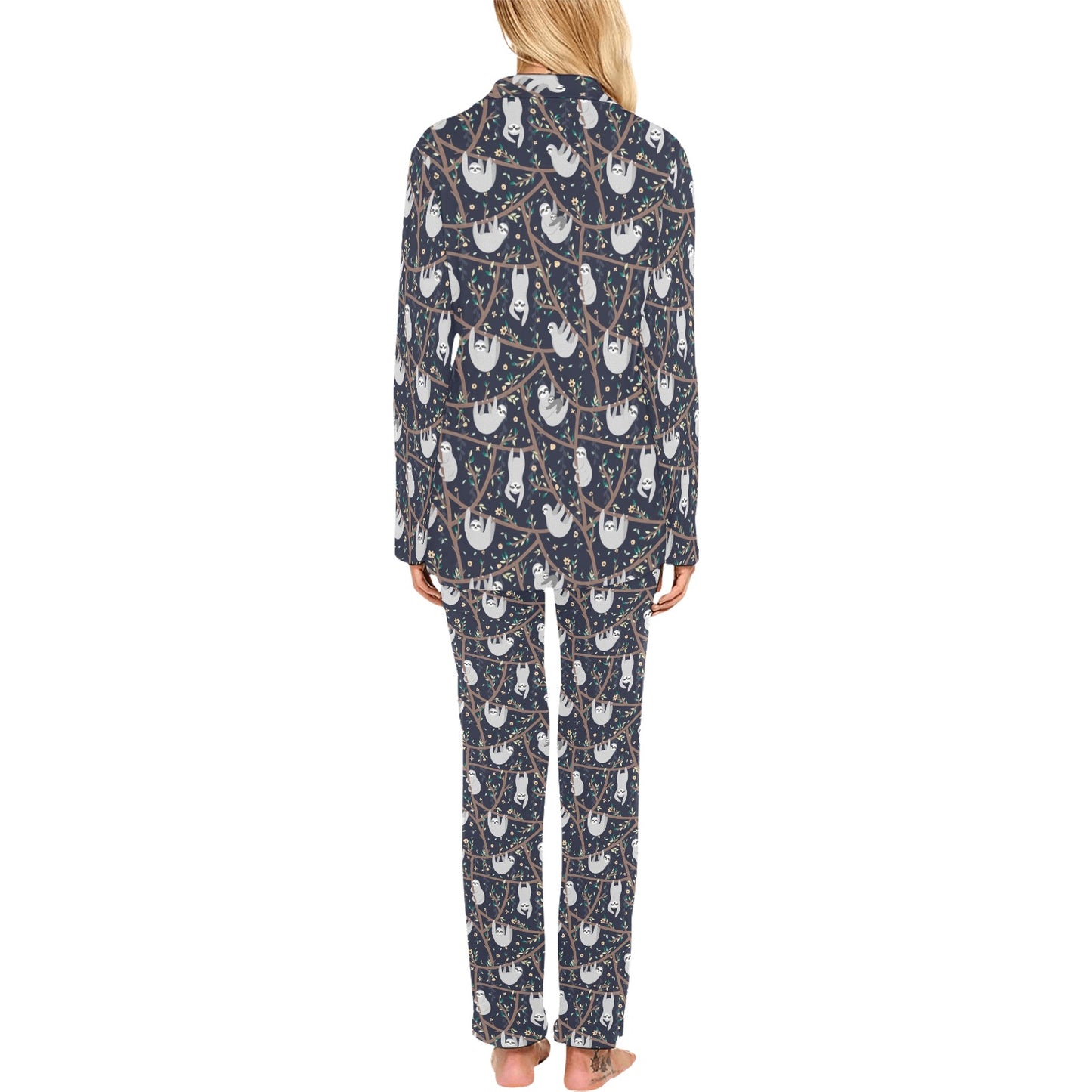 Sloth Happy Design Themed Print Women's Long Pajama Set