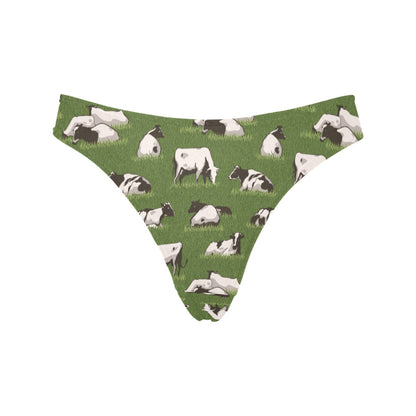 Cow on Grass Print Pattern Women's Thongs
