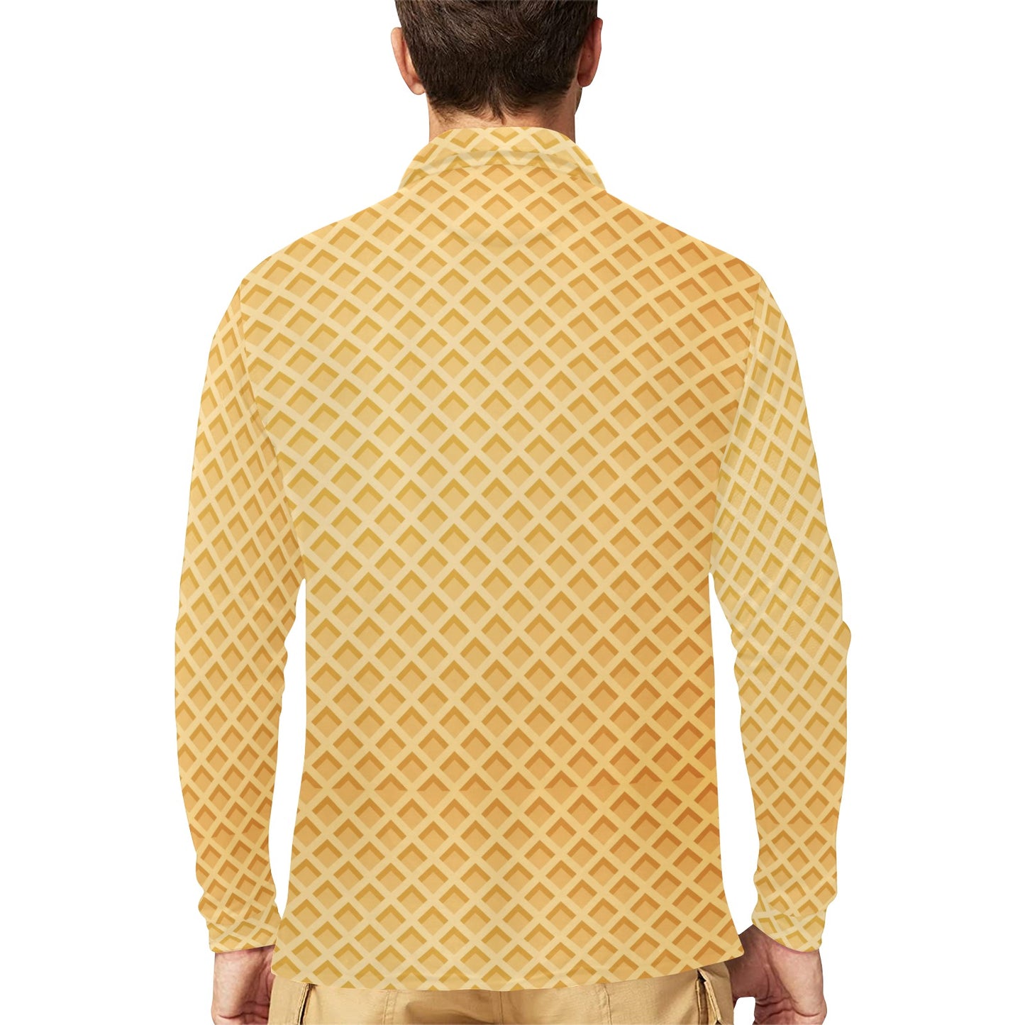 Waffle Texture Print Design LKS302 Long Sleeve Polo Shirt For Men's