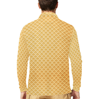 Waffle Texture Print Design LKS302 Long Sleeve Polo Shirt For Men's