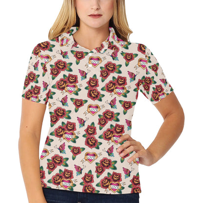 Tattoo Rose Print Design LKS302 Women's Polo Shirt
