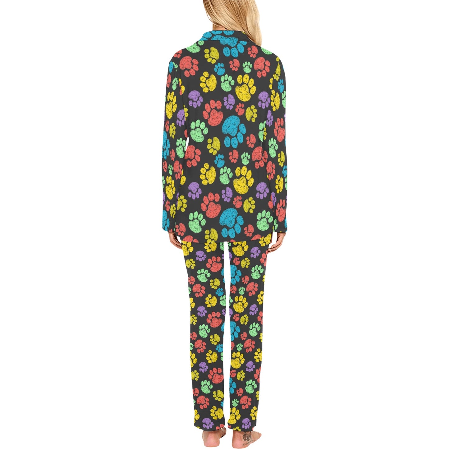 Paw Colorful Print Women's Long Pajama Set