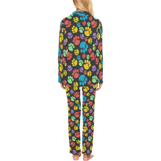 Paw Colorful Print Women's Long Pajama Set