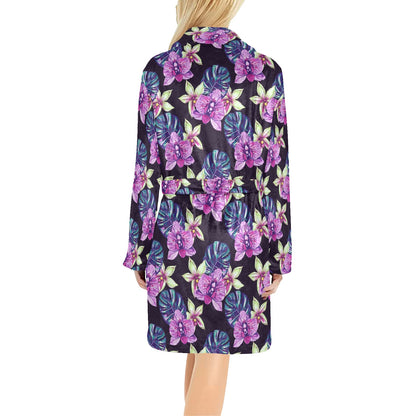 Orchid Pattern Print Design OR010 Women's Fleece Robe