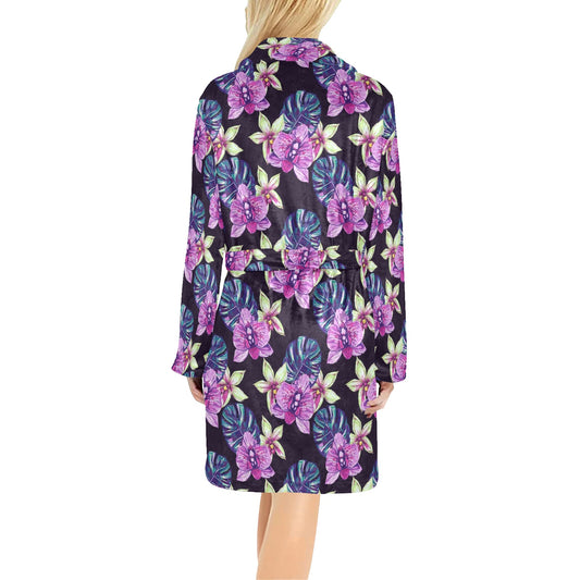 Orchid Pattern Print Design OR010 Women's Fleece Robe