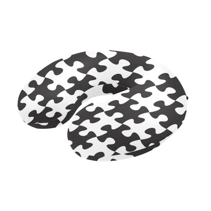 Puzzle Black White Pattern Print Design A02 U-Shaped Travel Neck Pillow
