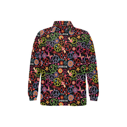 Peace Sign Colorful Design Print Long Sleeve Polo Shirt For Men's