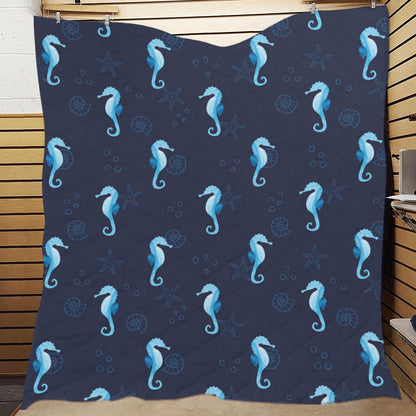 SeaHorse Blue neon Pattern Print Design 03 Premium Quilt