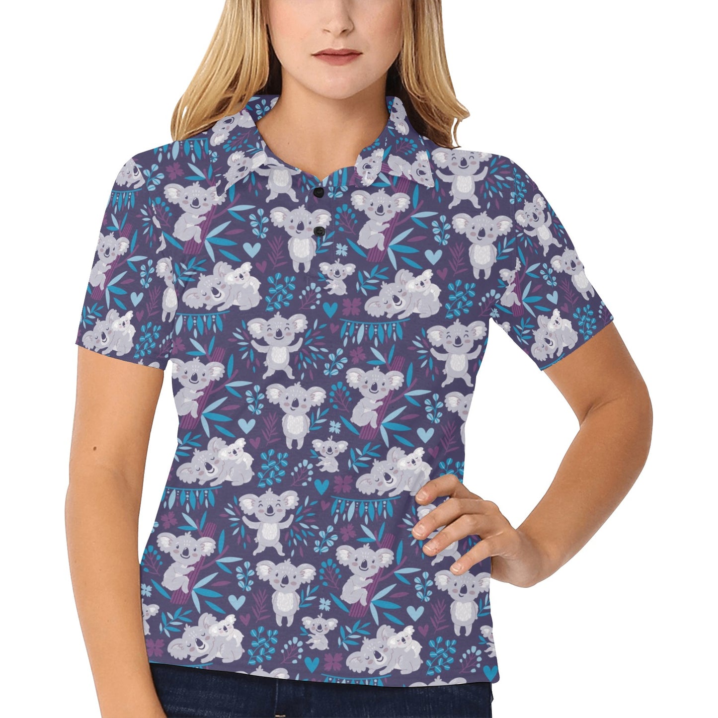 Koala Cute Themed Design Print Women's Polo Shirt