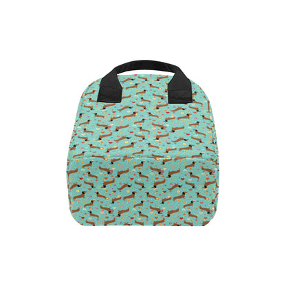 Dachshund with Floral Print Pattern Insulated Lunch Bag