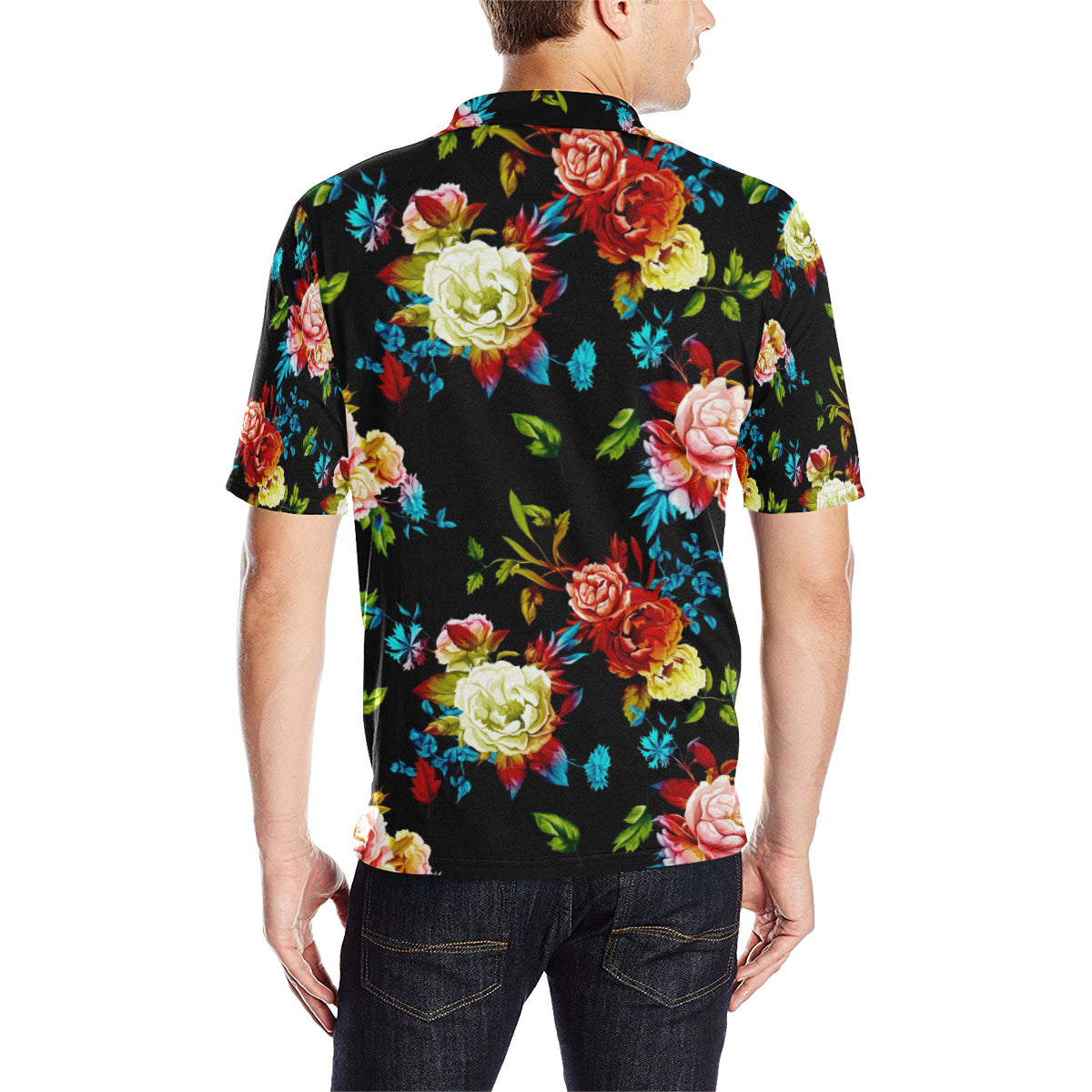 Peony Pattern Print Design PE07 Men Polo Shirt