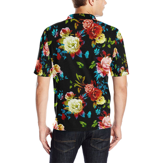 Peony Pattern Print Design PE07 Men Polo Shirt