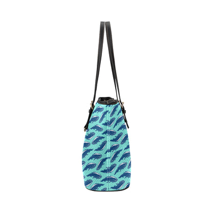 Whale Polka Dot Design Themed Print Leather Tote Bag