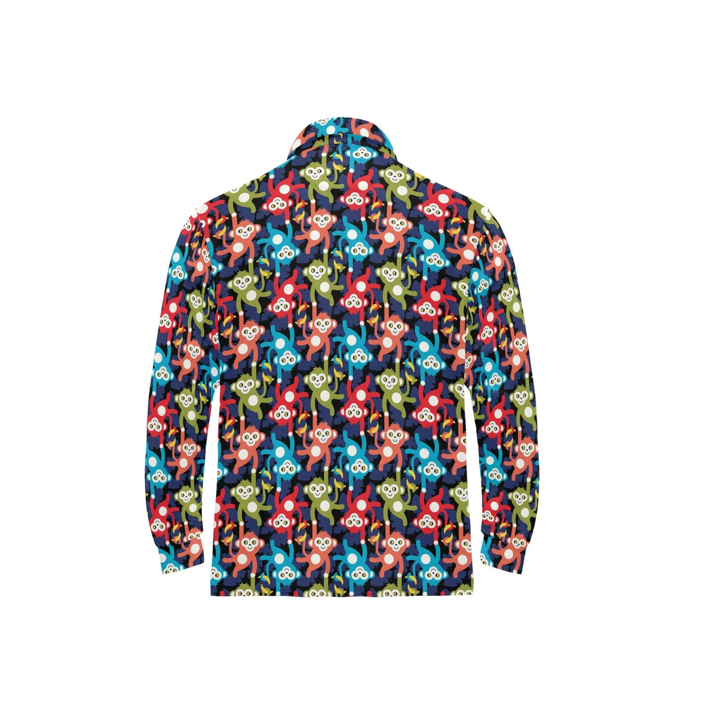 Monkey Colorful Design Themed Print Long Sleeve Polo Shirt For Men's
